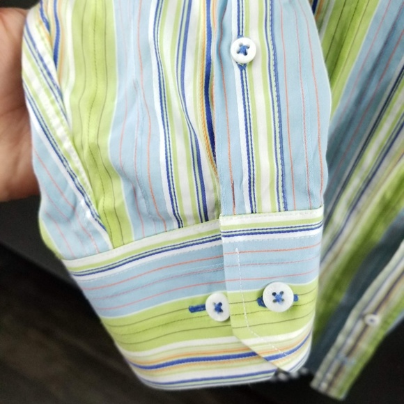 Bugatchi Green Blue Striped Cotton Sz XXL 2XL - Picture 6 of 8